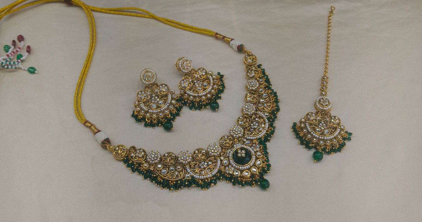 Gold Green Kundan Necklace Amanat sets