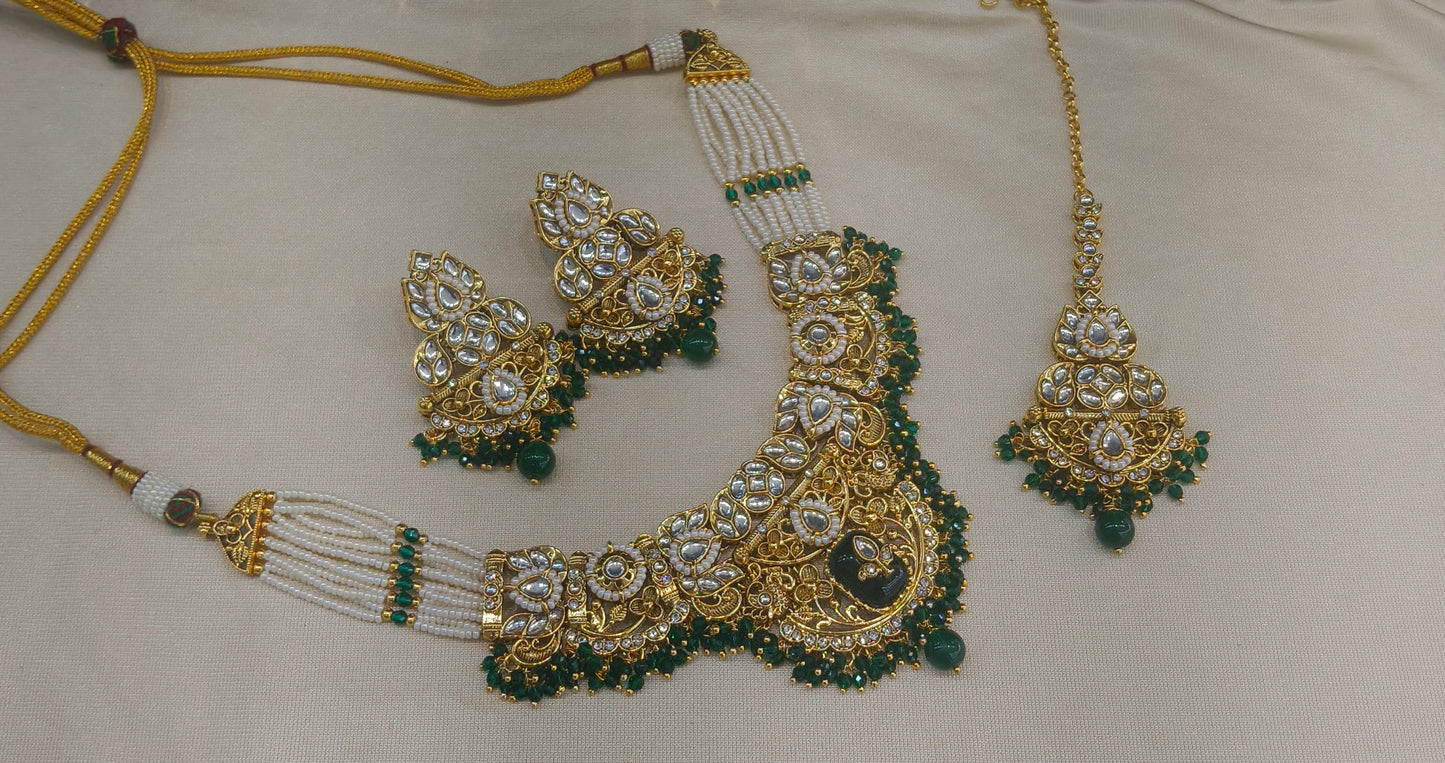Gold Green Kundan Necklace Gita sets
