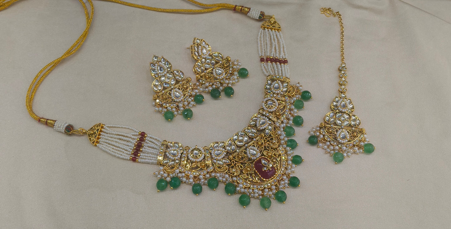 Gold Sage Green Kundan Necklace Gita sets