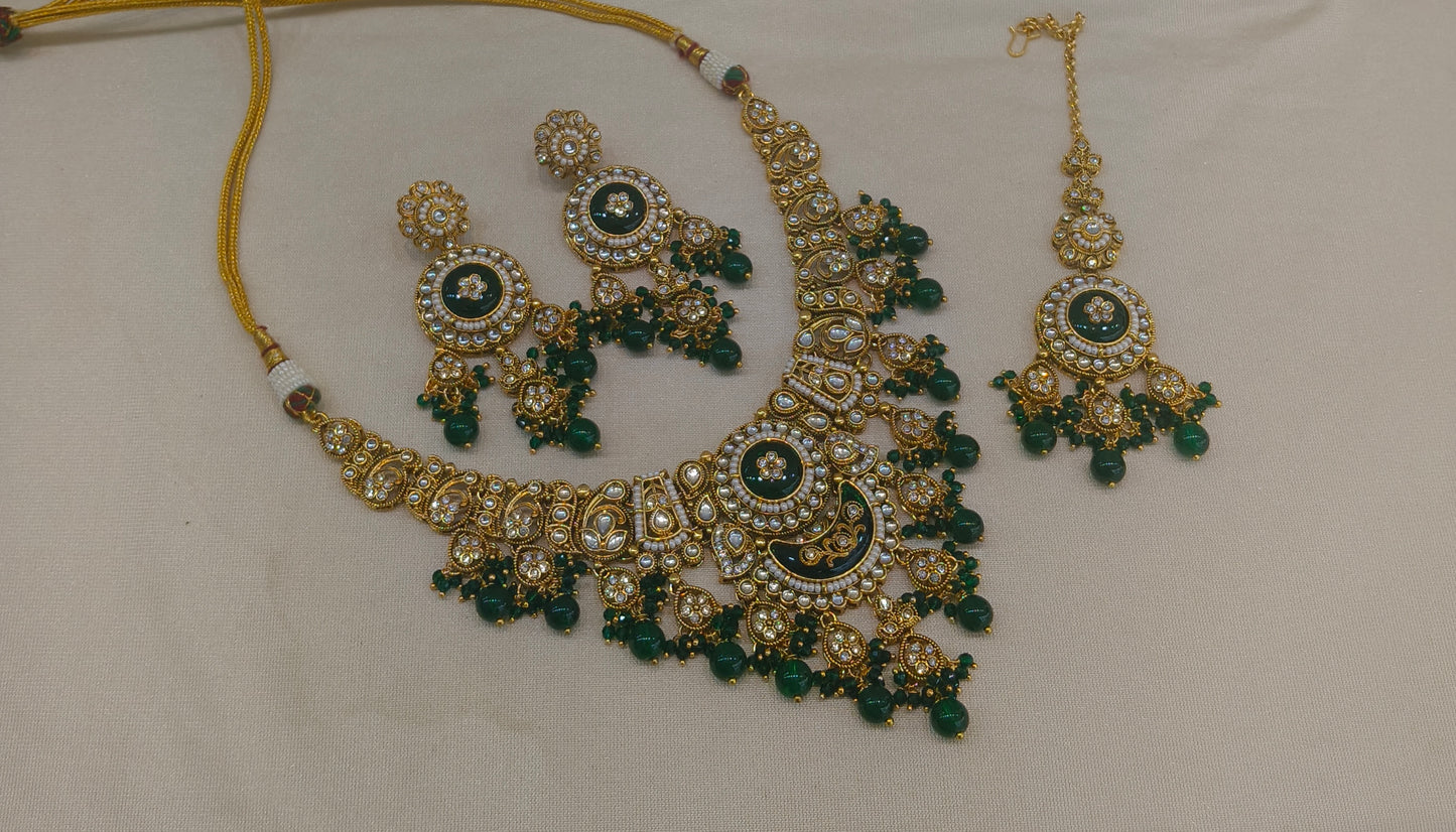 Gold Green Kundan Necklace Ravina sets