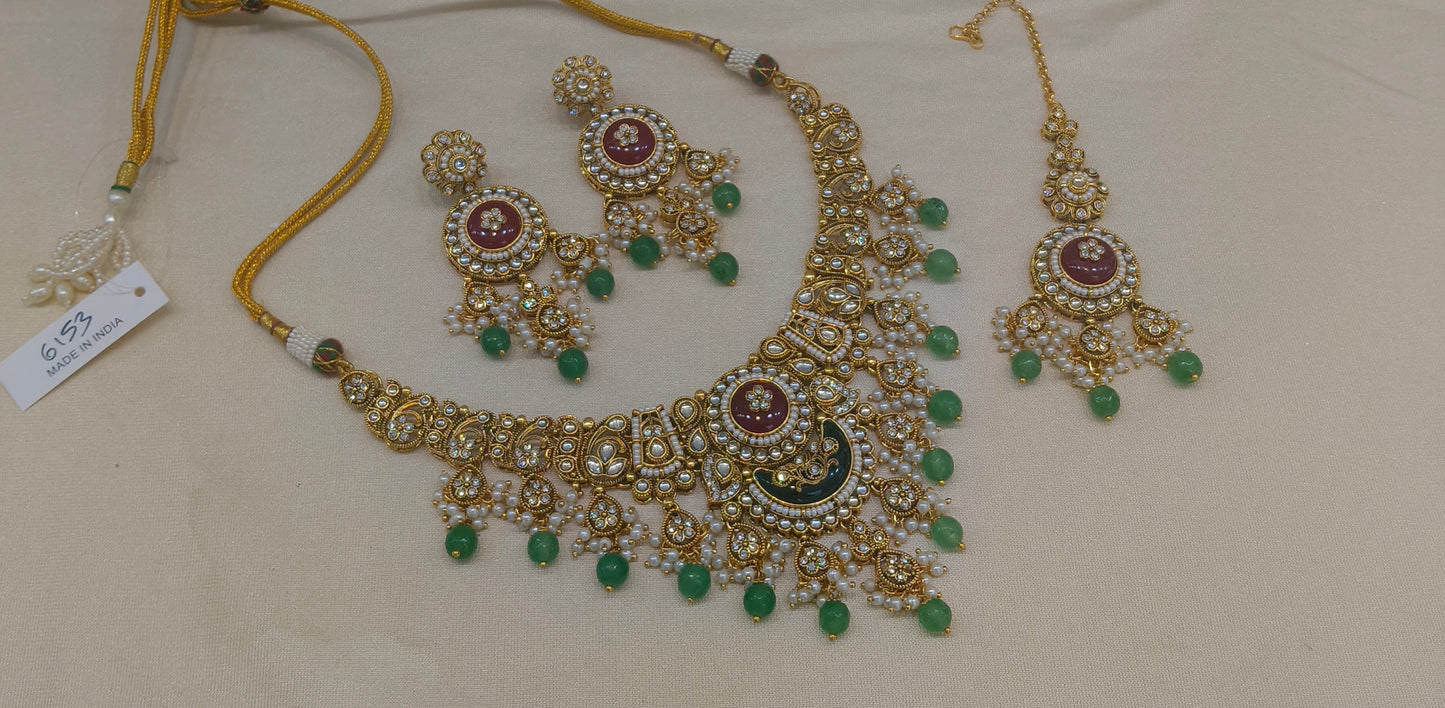 Gold Ruby Sage Green Kundan Necklace Ravina sets