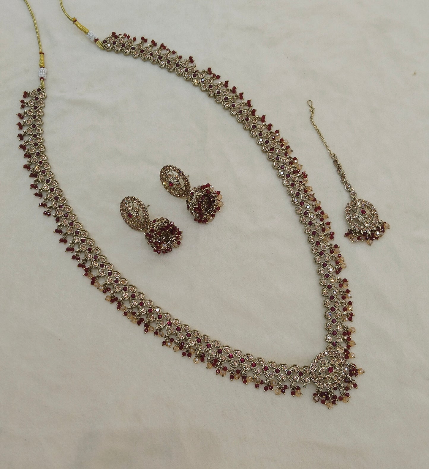 Antique Gold Maroon Long Rani Haar Necklace Jewellery Nita Set