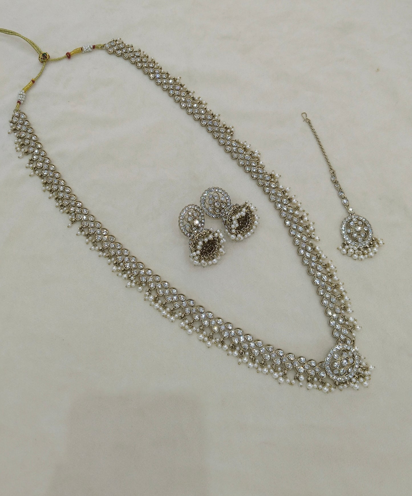 Antique White Long Rani Haar Necklace Jewellery Nita Set