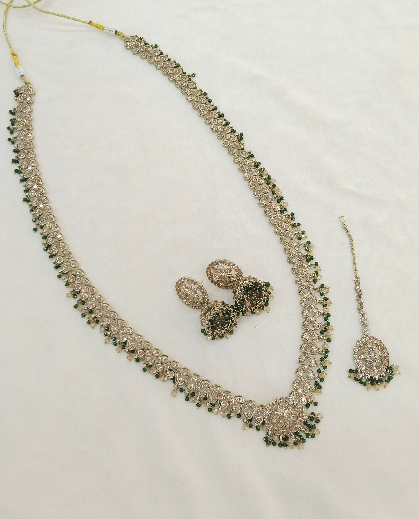 Antique Gold Green Long Rani Haar Necklace Jewellery Nita Set