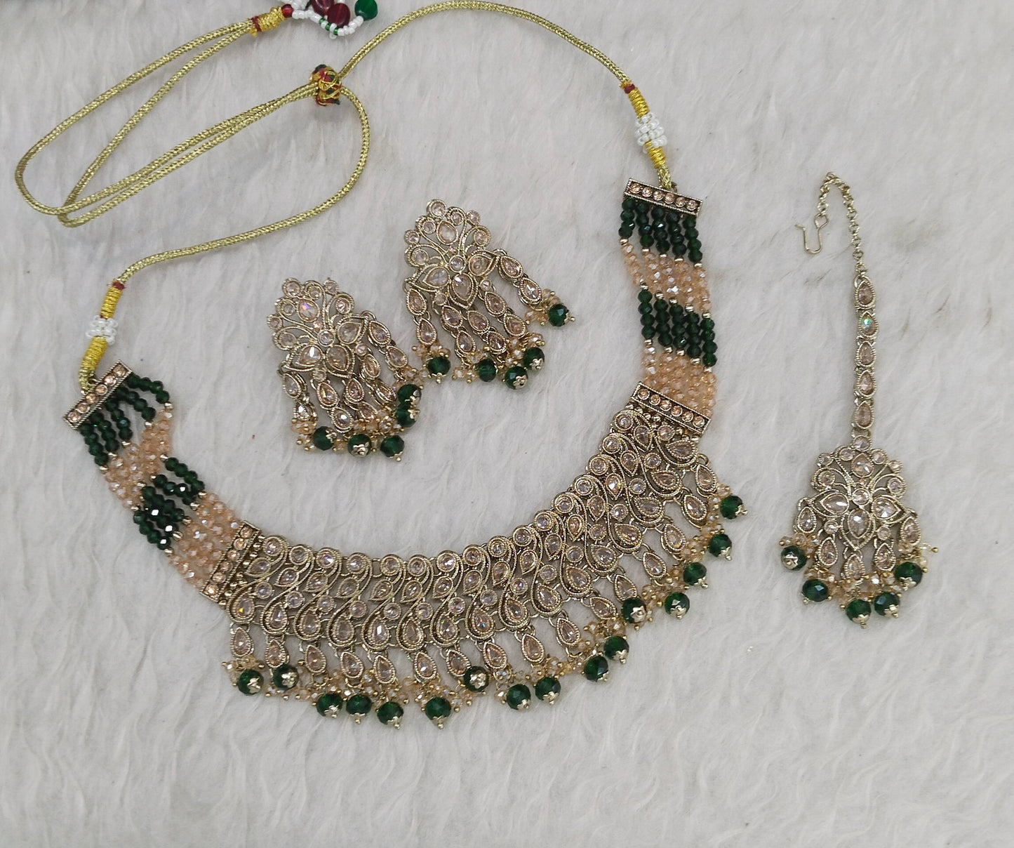 Antique Gold Green Necklace Anjali sets