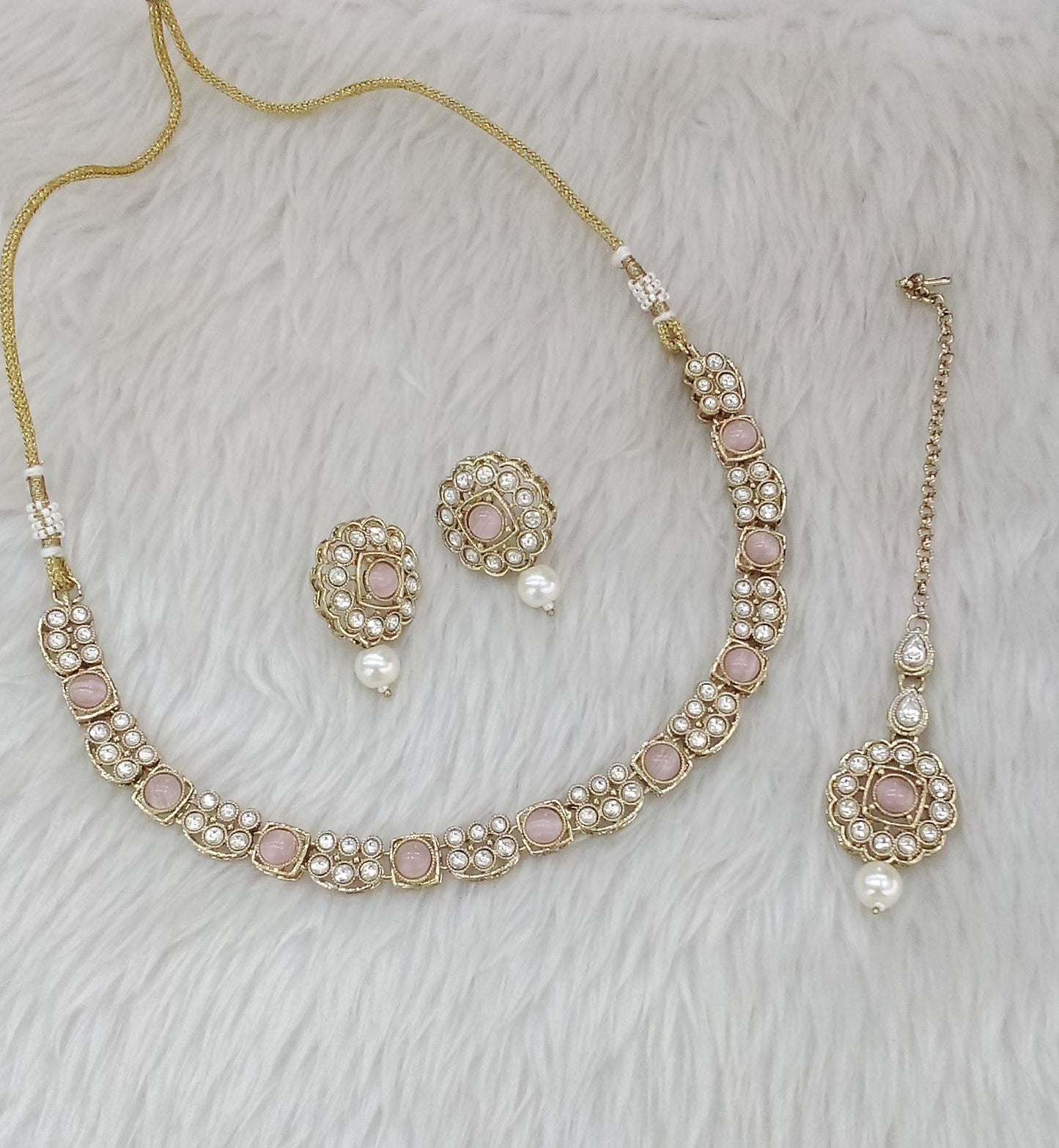 Antique Gold Pink Necklace Steff sets