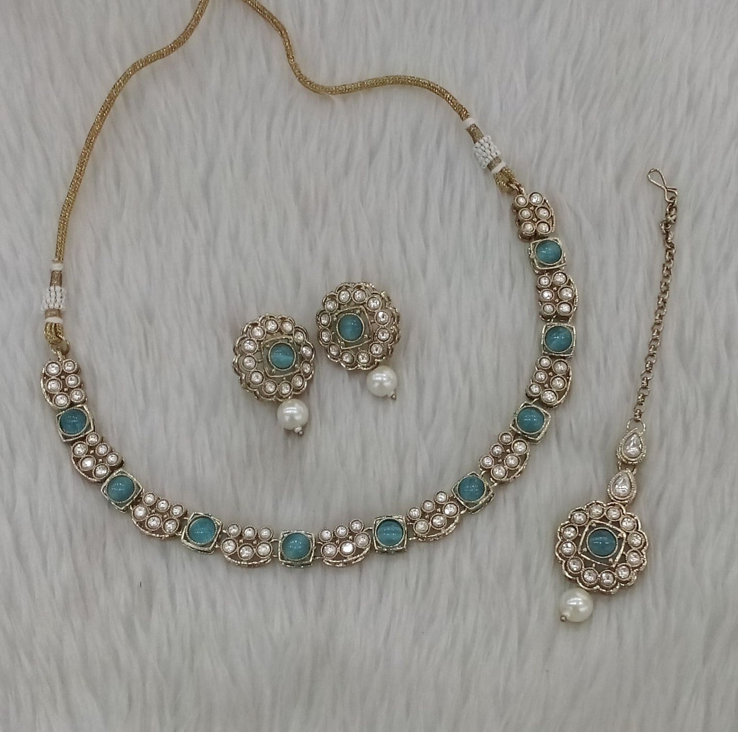 Antique Gold Sky Blue Necklace Steff sets