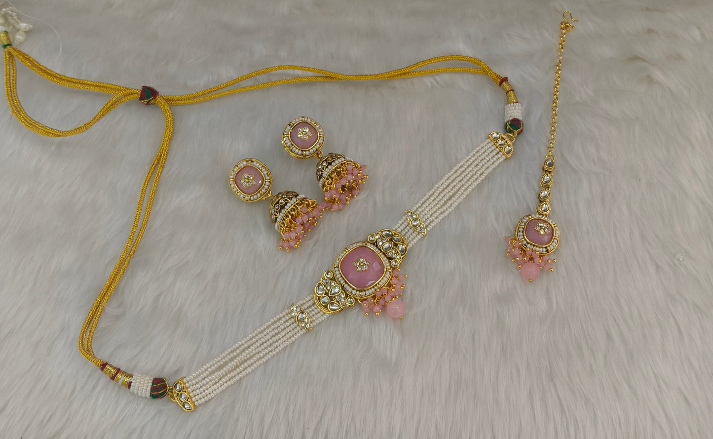 Gold Pink Kundan Choker Jewellery Asma Sets