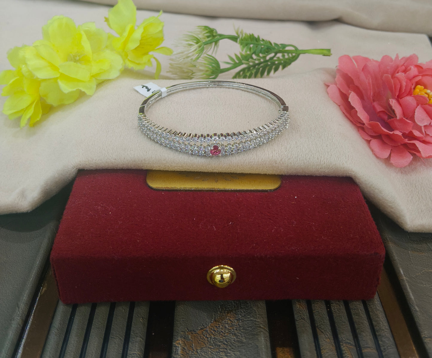 Sudha Silver Ruby American Diamond Bracelets (Openable)