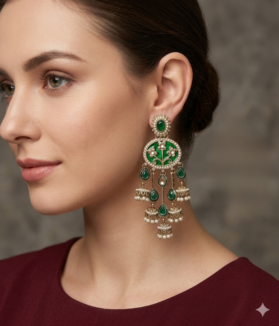 Antique Green Bollywood Tony Earrings