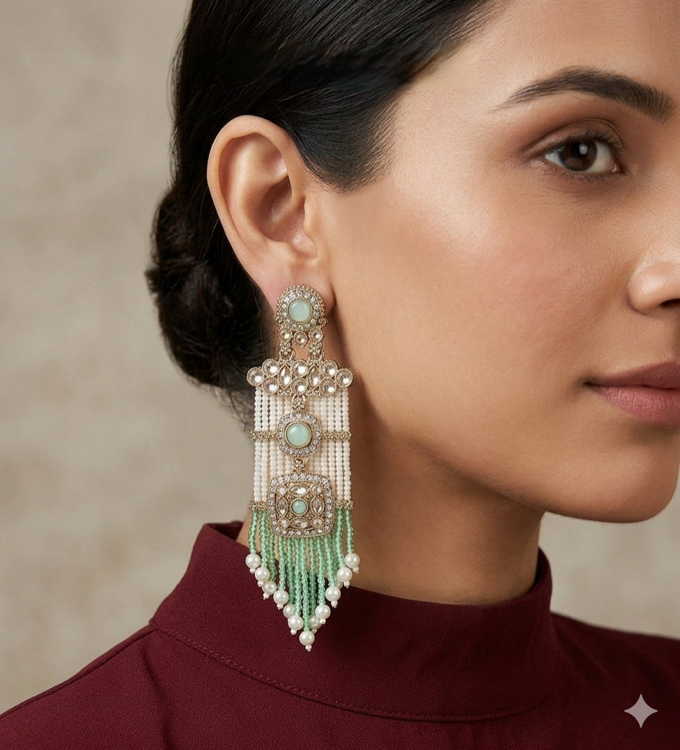 Antique Mint Bollywood Myna Earrings