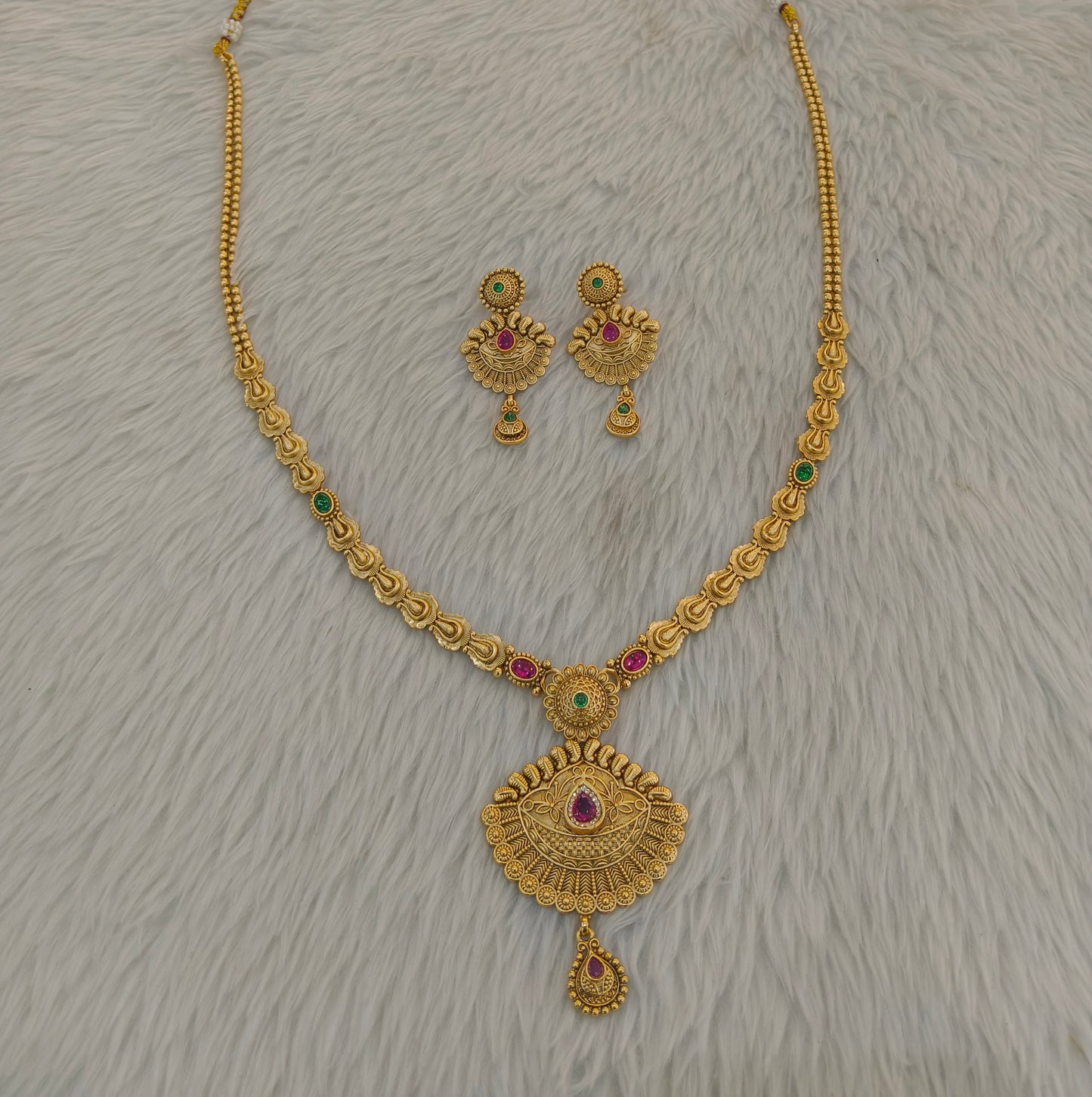 Gold Polki Ruby Green Long Rani Haar Necklace Anaya Jewellery Set