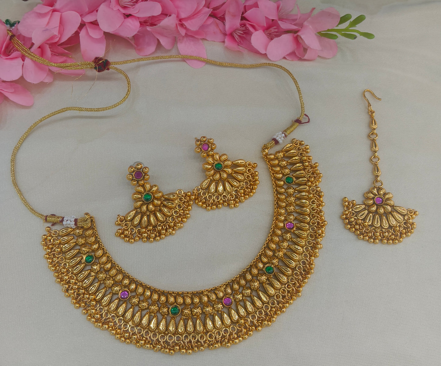 Gold Polki Necklace Jewellery Sarika Set