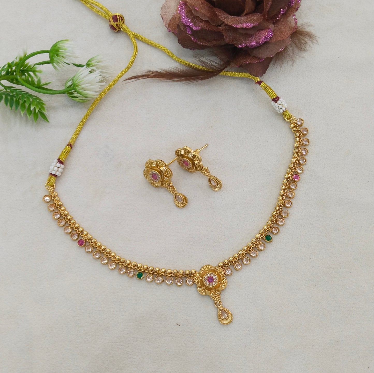 Gold Polki Ruby Green Necklace Midori Jewellery Sets