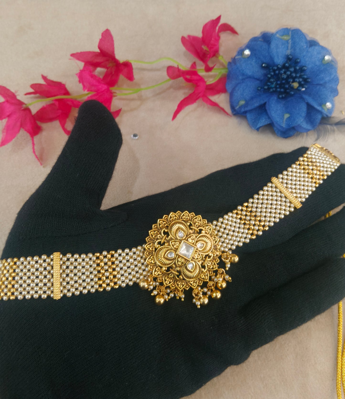 Gold Polki Choker Jewellery Akash Polki Set