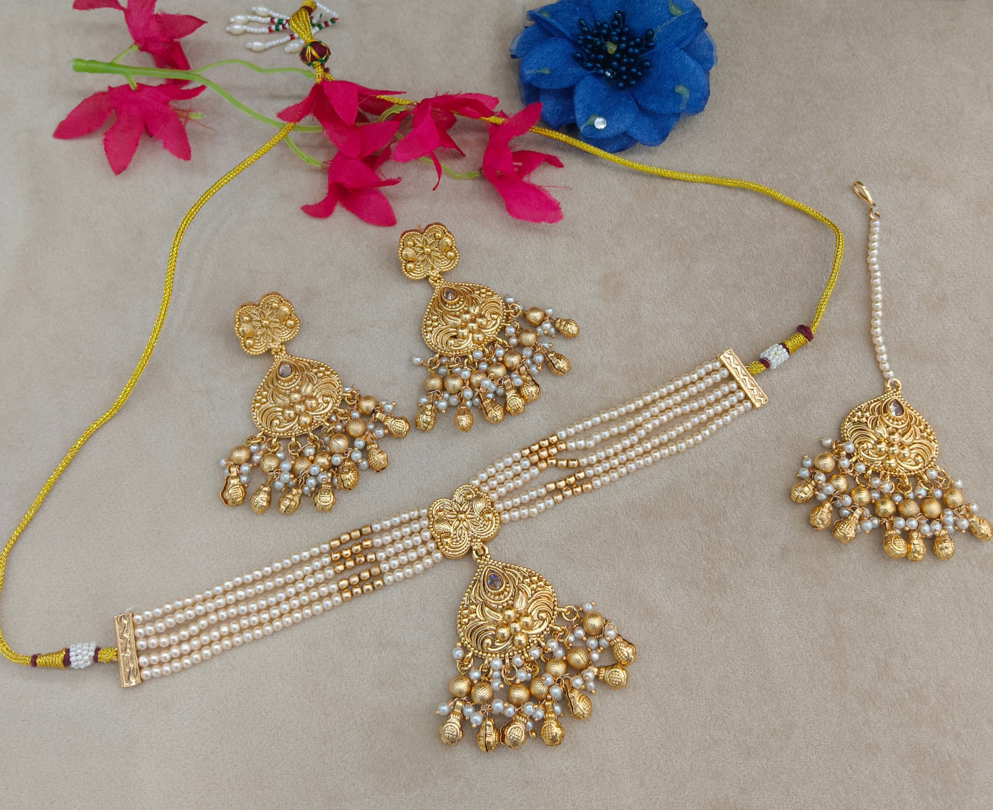 Gold Polish Punjabi Look Palvir Necklace Sets