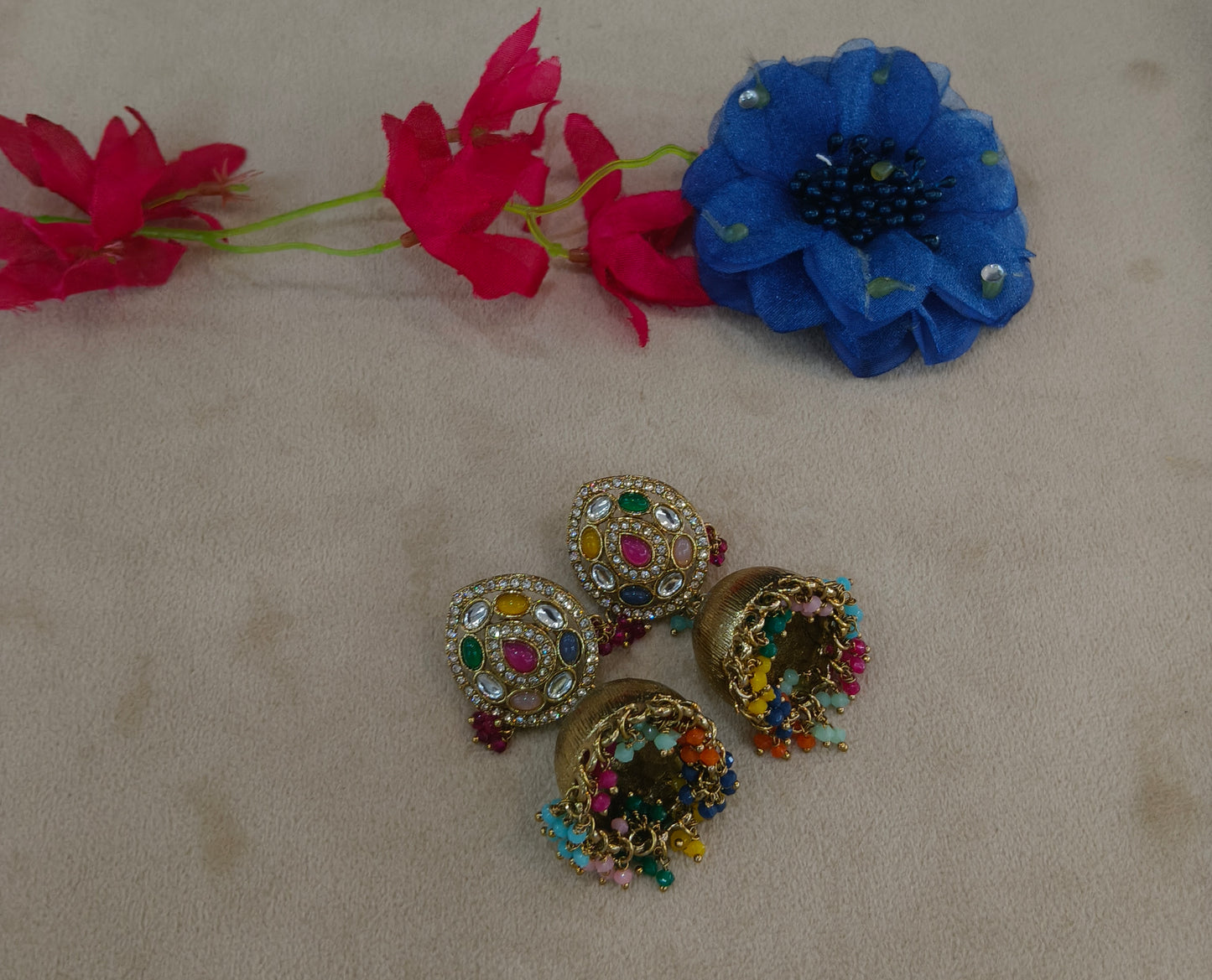 Antique Kundan Jhumki Bollywood Charan Earrings