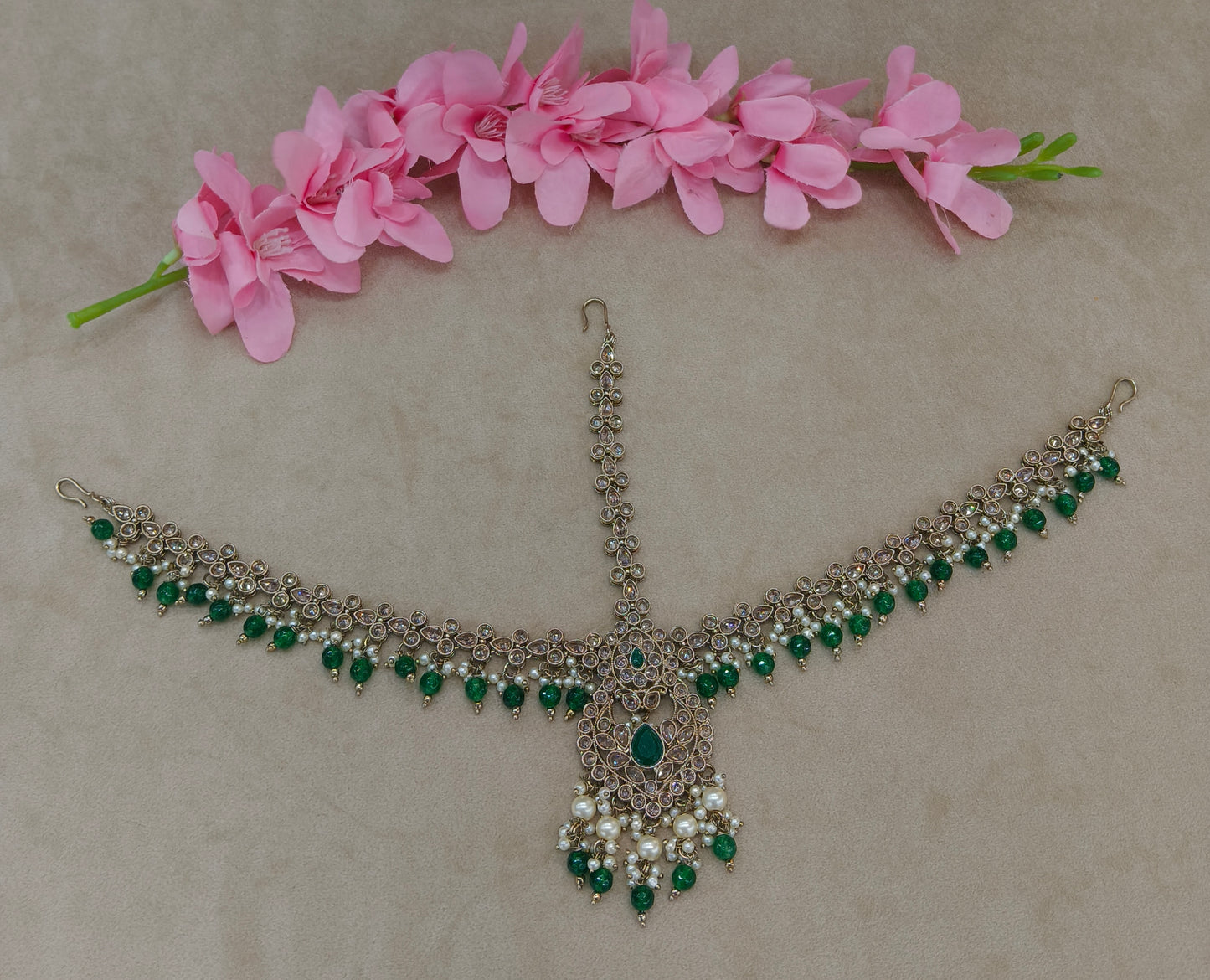 Antique Green Sheesh Phool Headpiece Matha Patti