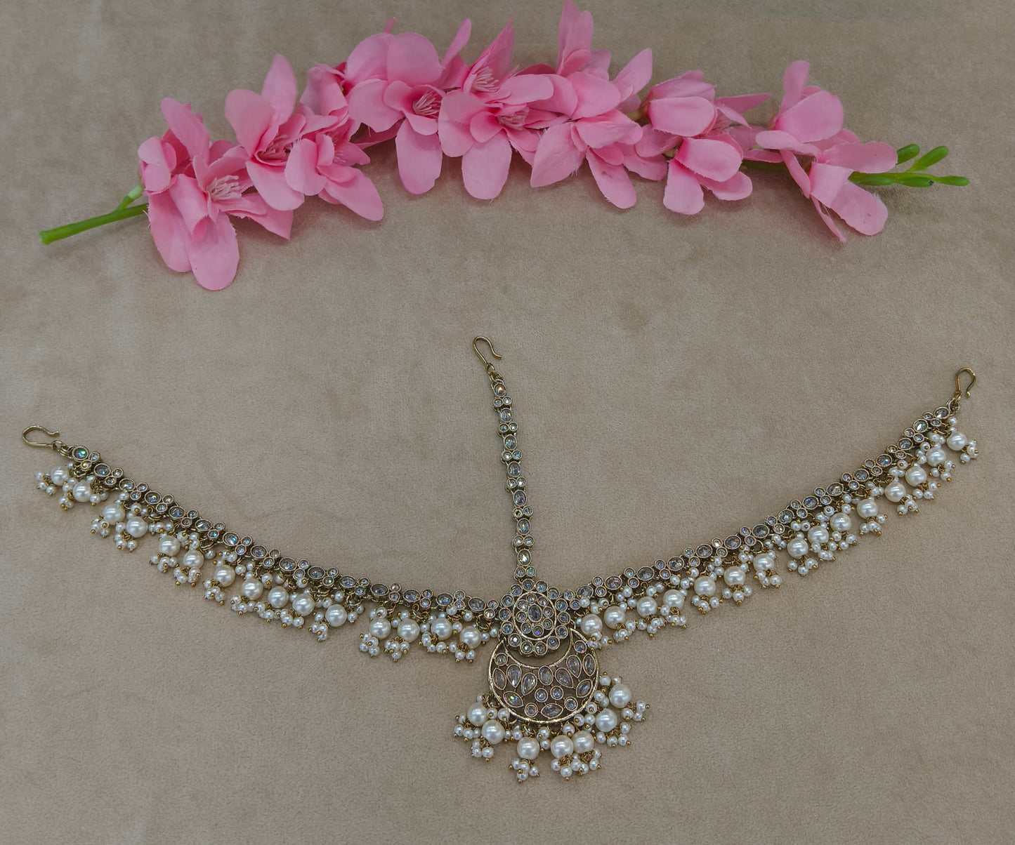 Antique White Sheesh Phool Headpiece Matha Patti