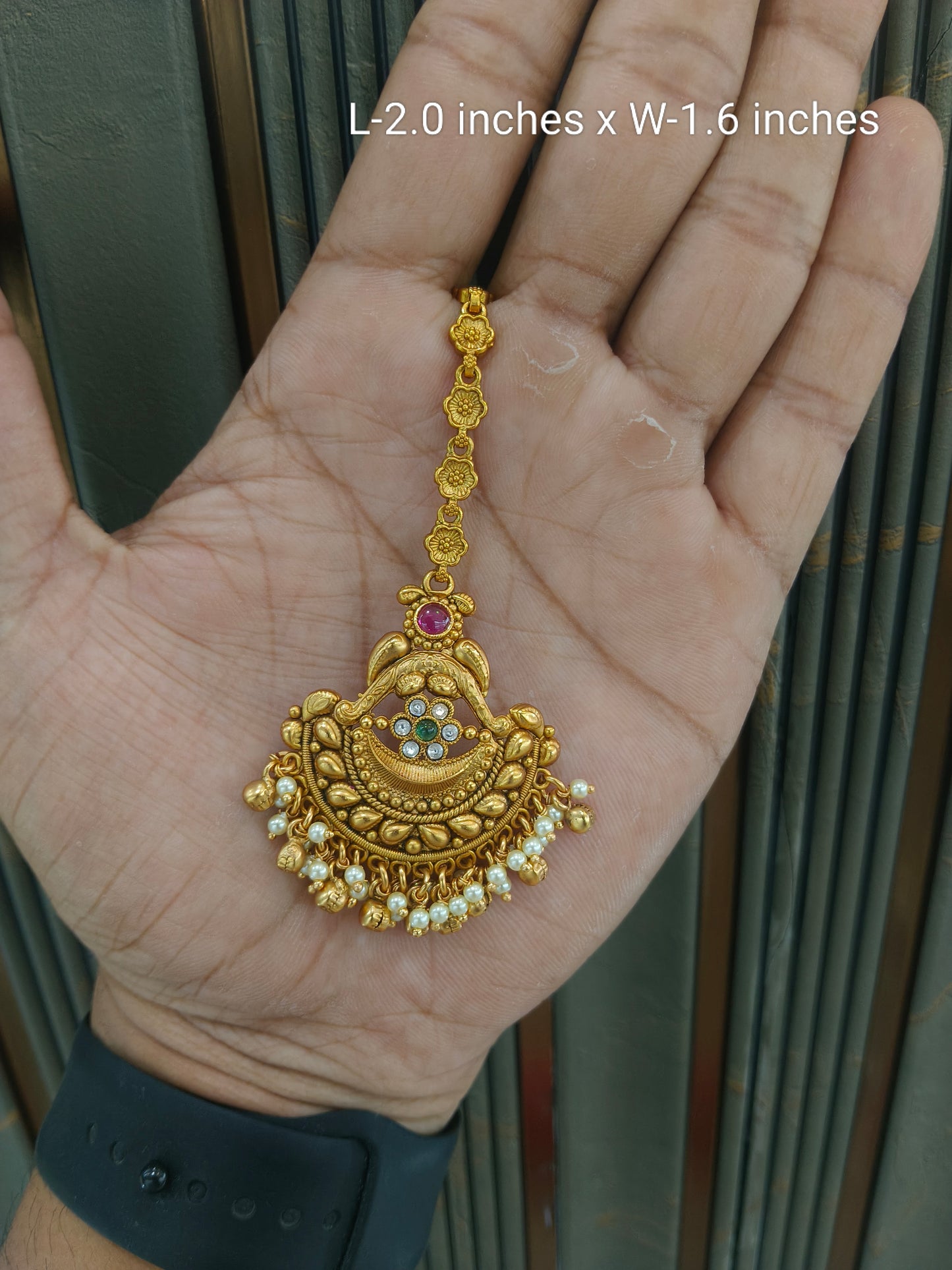 Gold polki Antique Gold Tikka Jewellery Headpiece Set