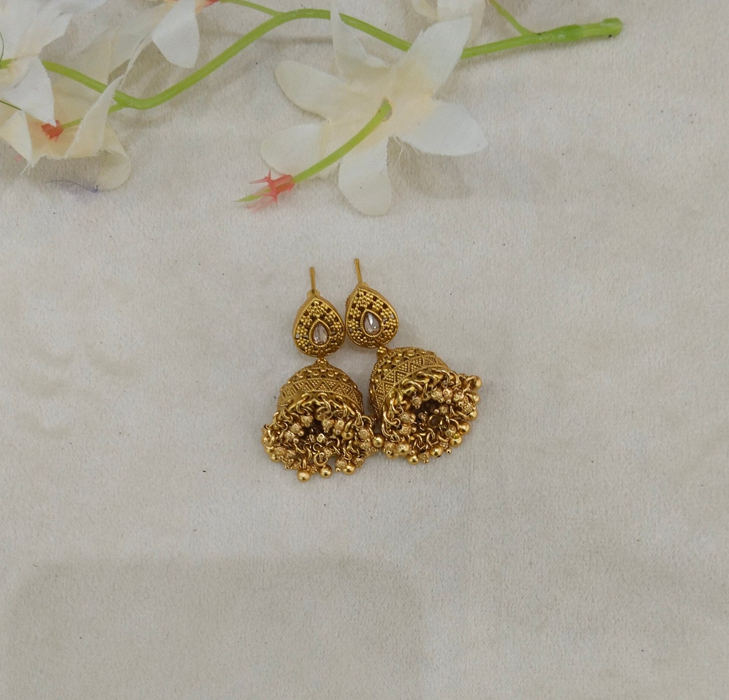 Gold Polki Jhumi Bollywood Dilnoor Earrings