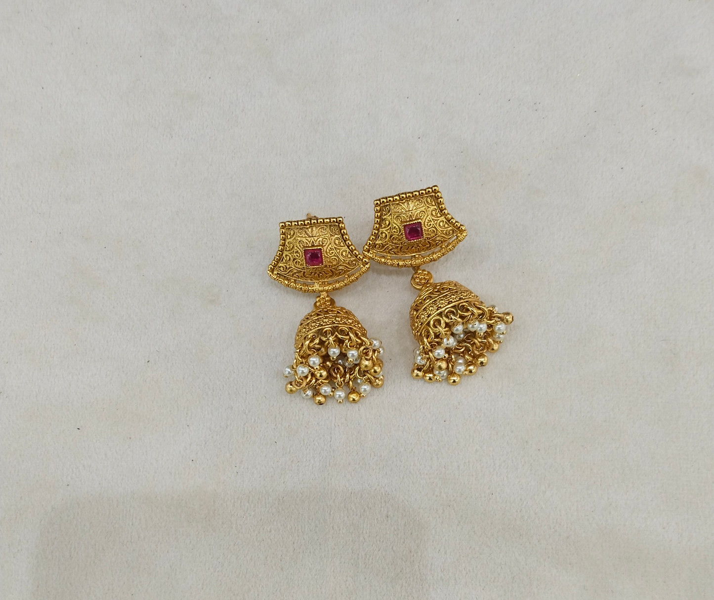 Gold Polki Ruby Jhumi Bollywood Dilnoor Earrings