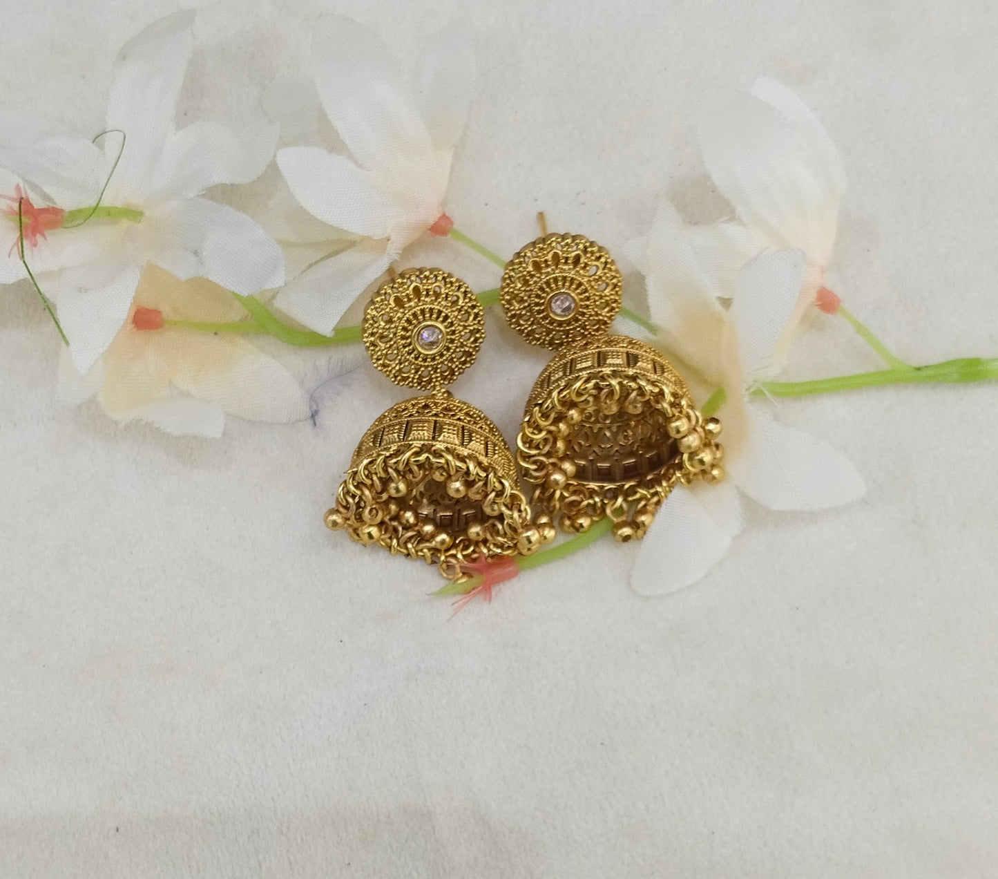 Gold Polki Jhumi Bollywood Dilnoor Earrings