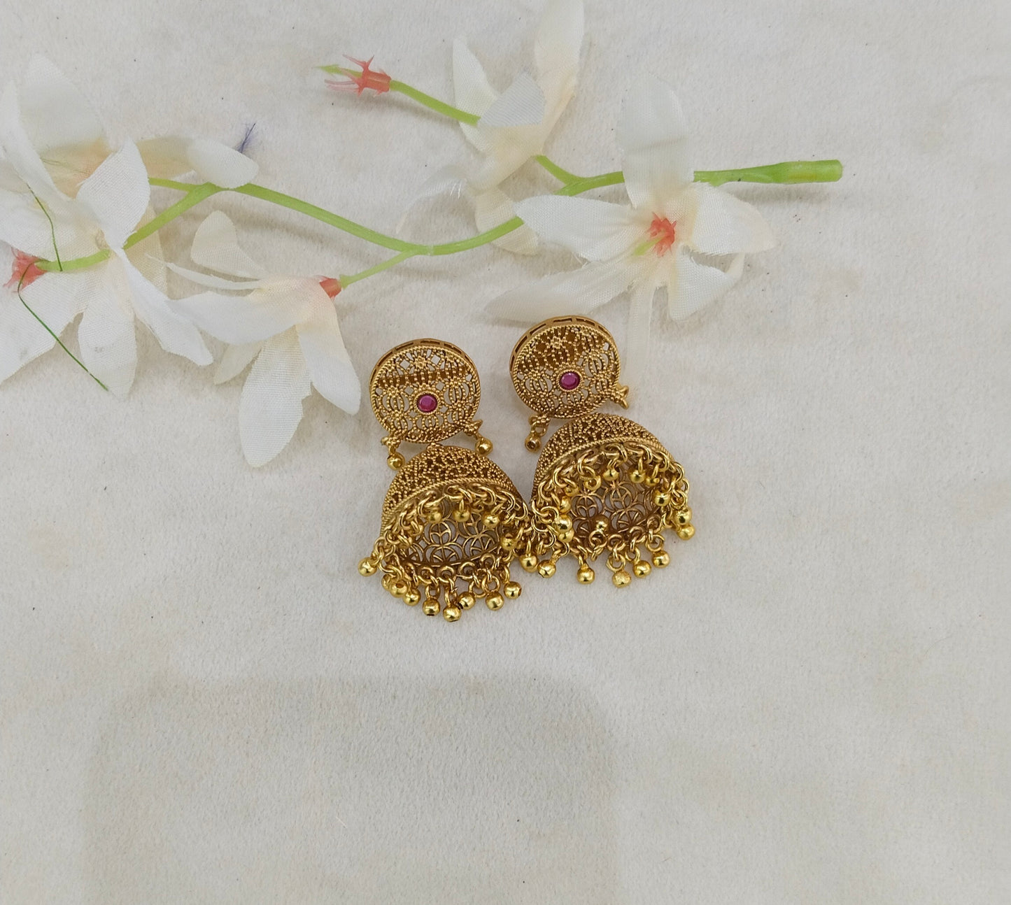 Gold Ruby Polki Jhumi Bollywood Dilnoor Earrings
