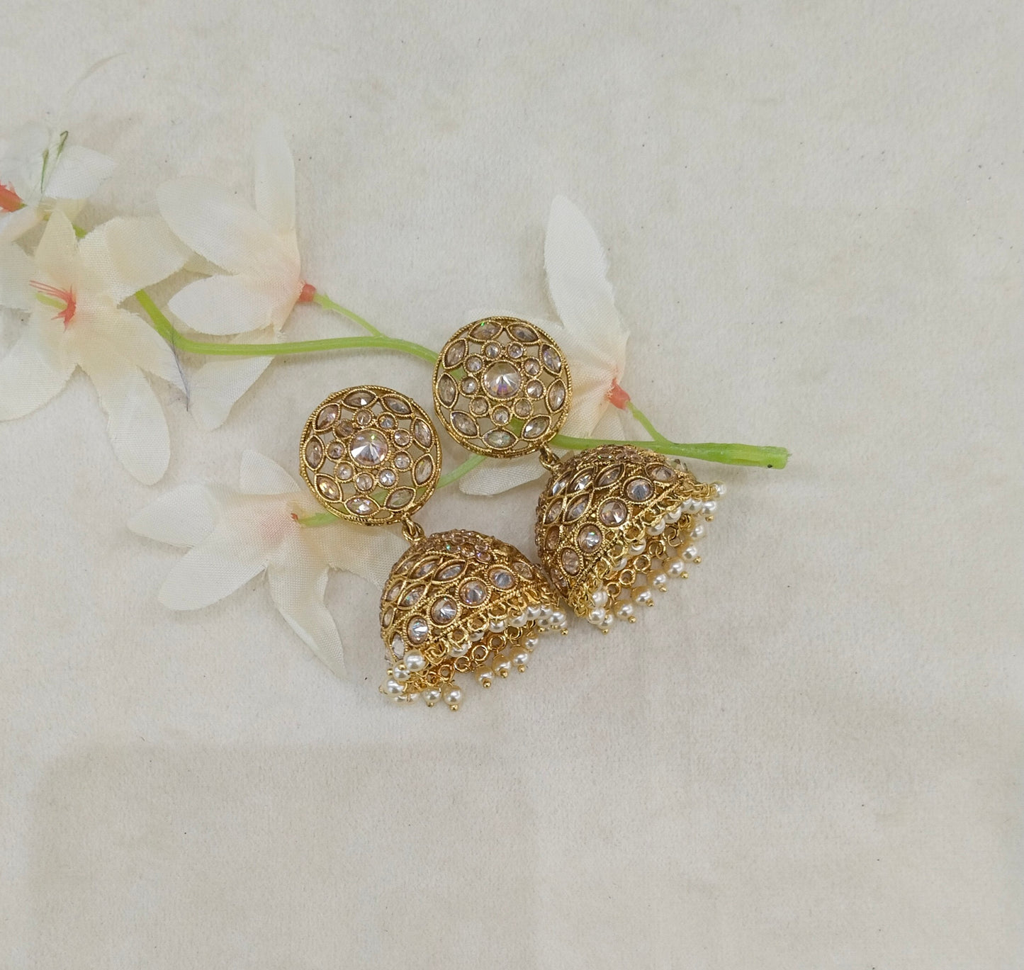 Gold Polki Jhumi Bollywood Dilnoor Earrings