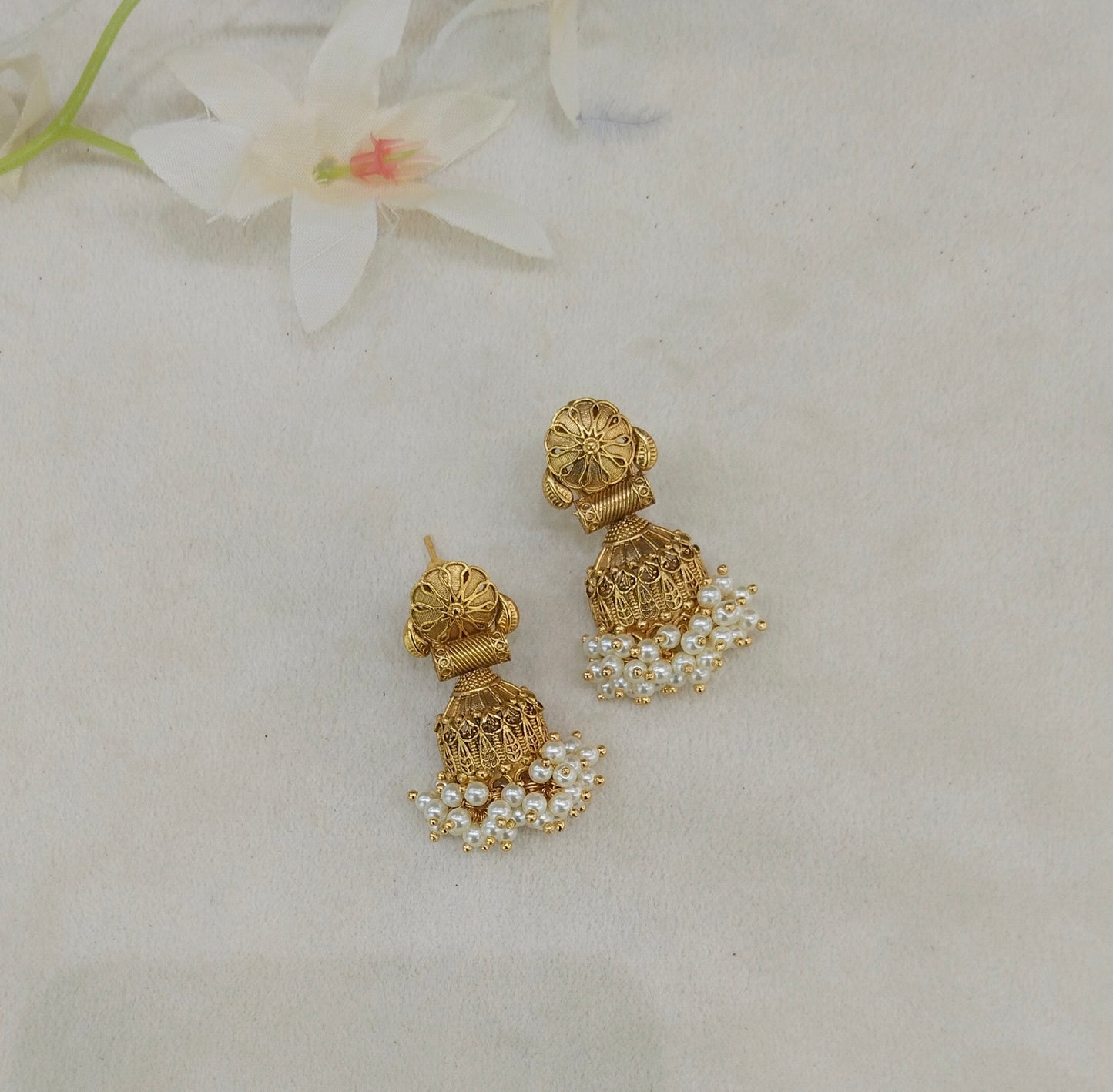 Gold White Bollywood Navneet Earrings
