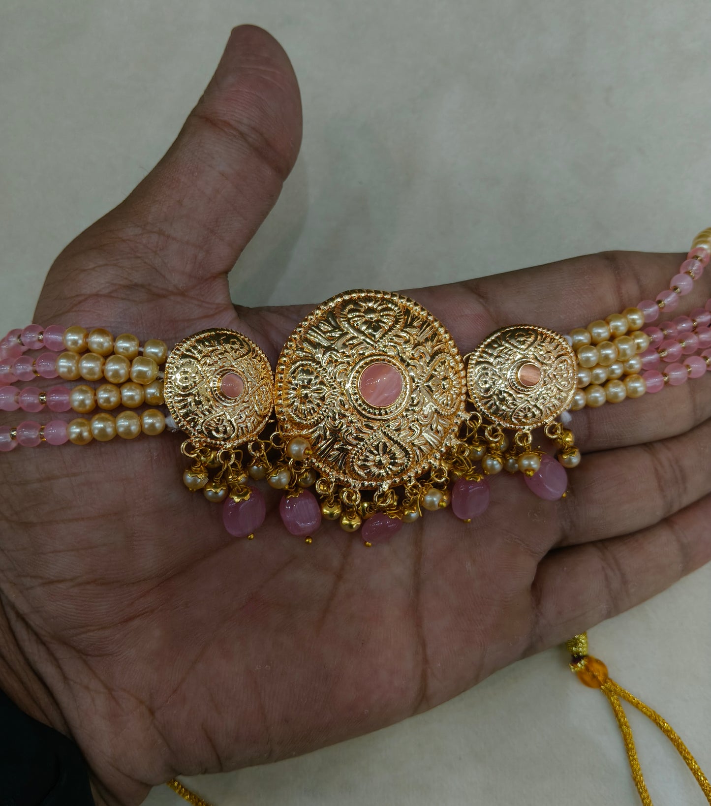 Pink Gold Jadau Punjabi Style Choker Jewellery Jack Set