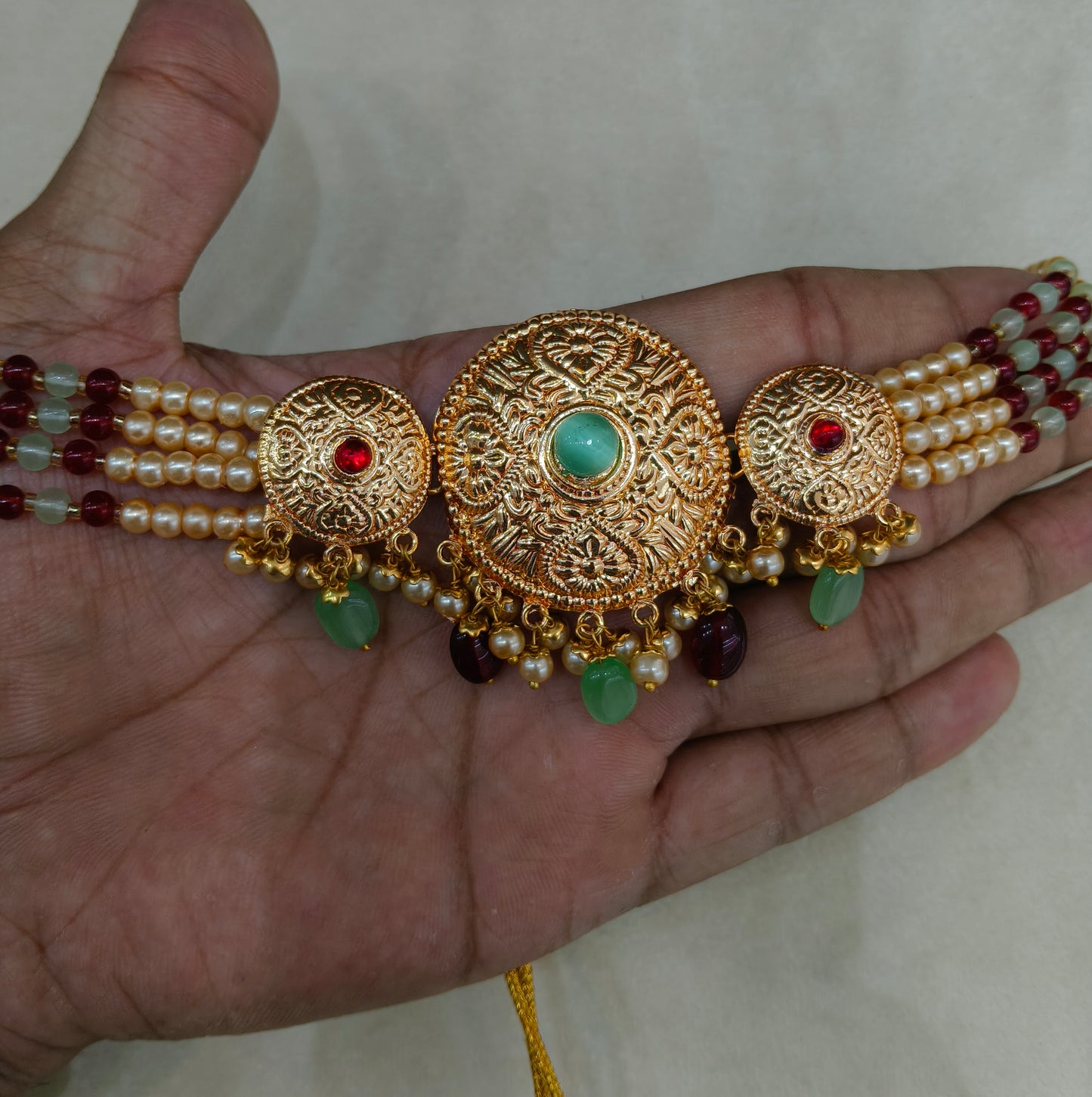 Ruby Mint Gold Jadau Punjabi Style Choker Jewellery Jack Set