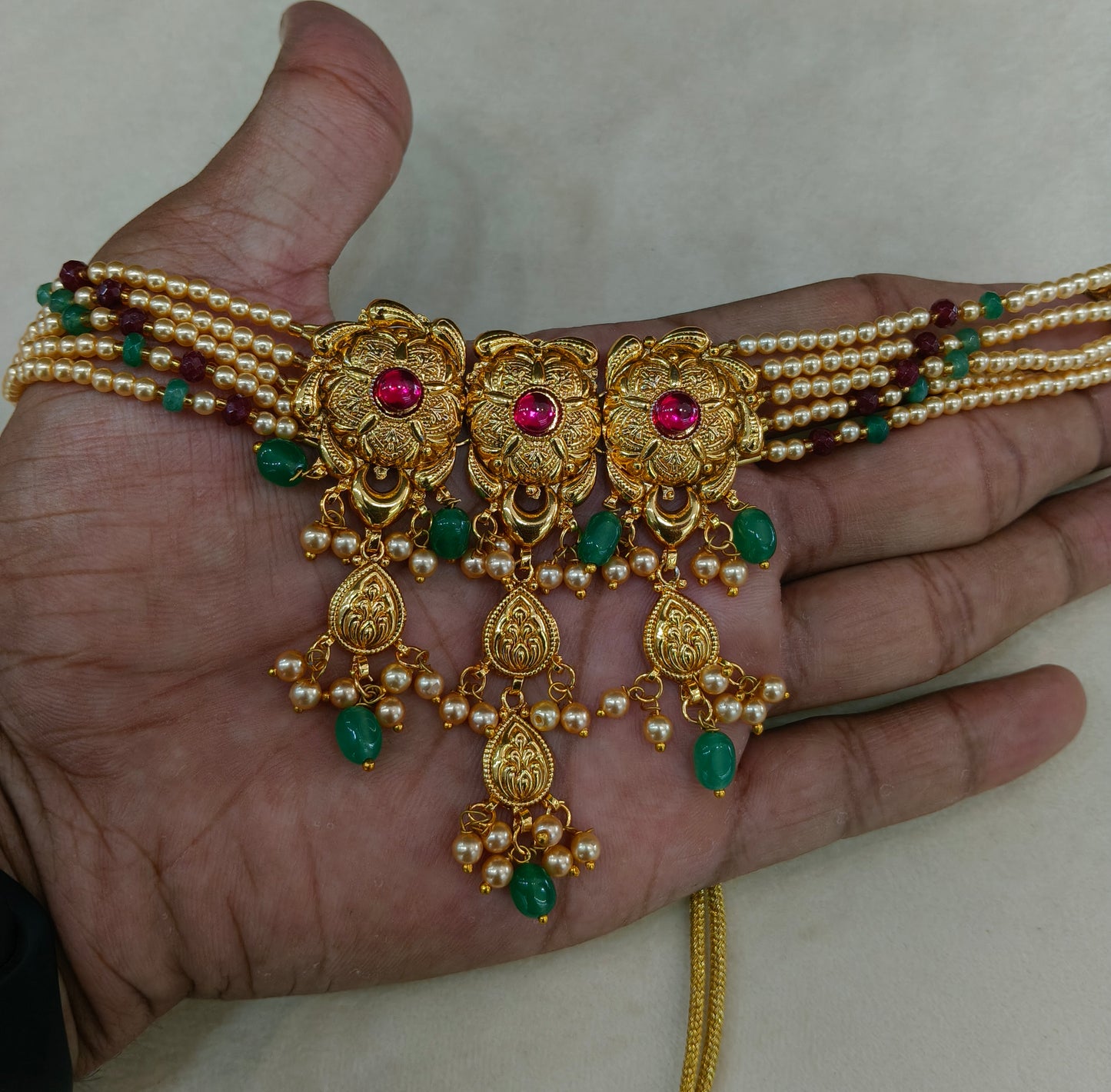 Ruby Sage Green Gold Jadau Punjabi Style Choker Jewellery Smith Set