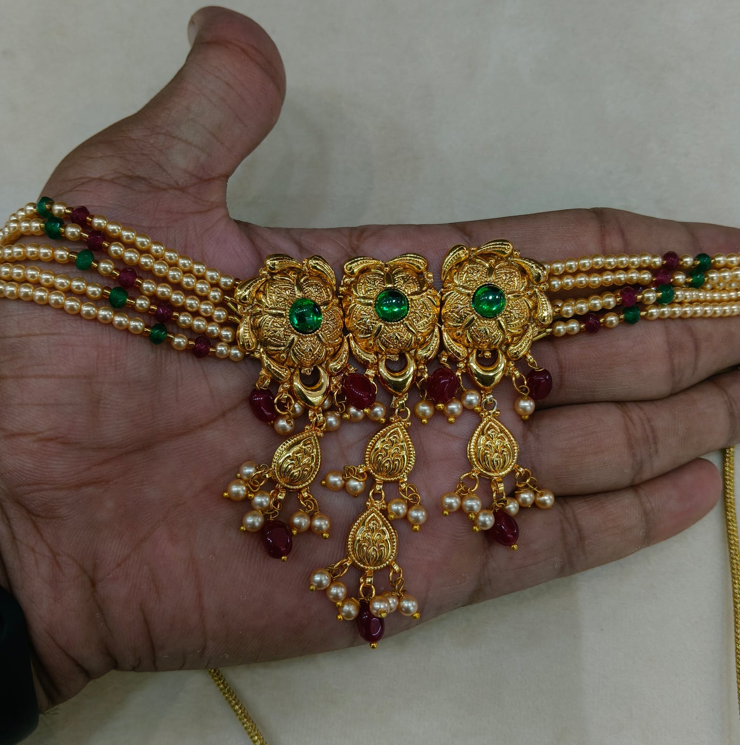 Ruby Green Gold Jadau Punjabi Style Choker Jewellery Smith Set