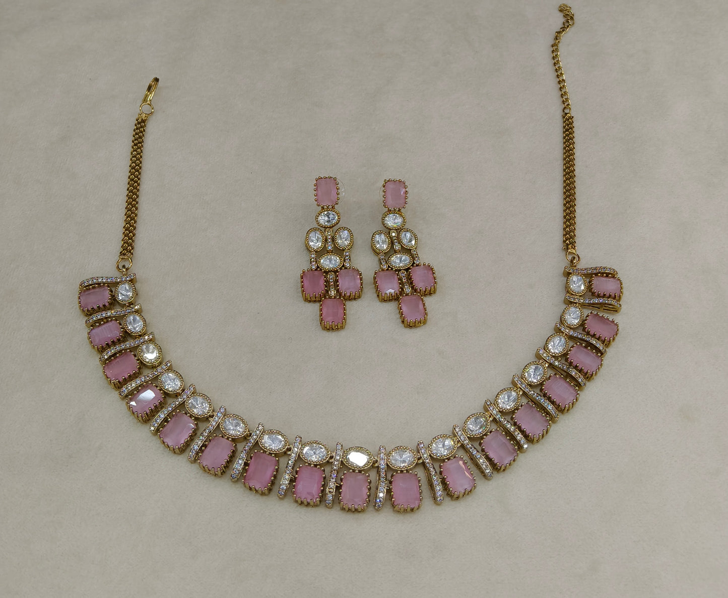 Pink Moissanite Kundan Necklace Jewellery Nimy Set