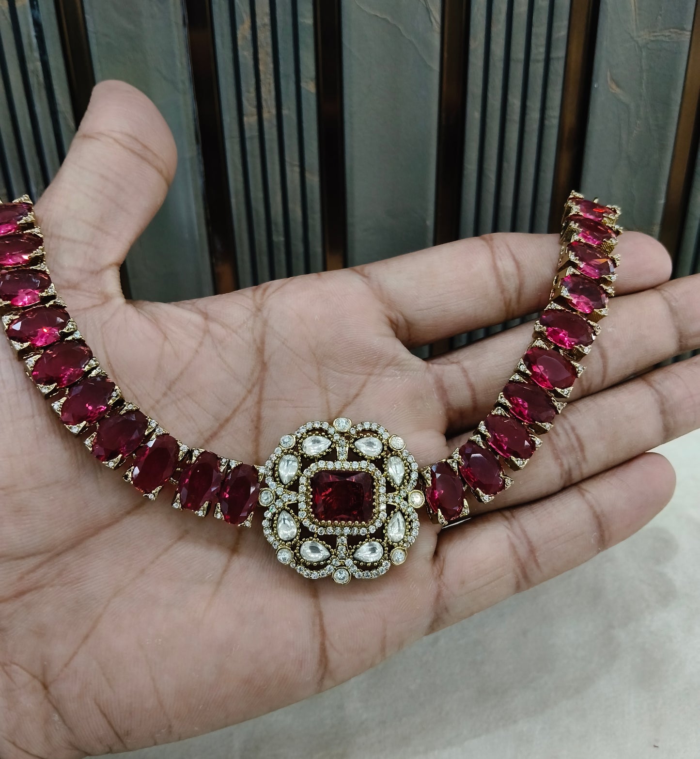 Ruby Moissanite Kundan Necklace Jewellery Soma Set