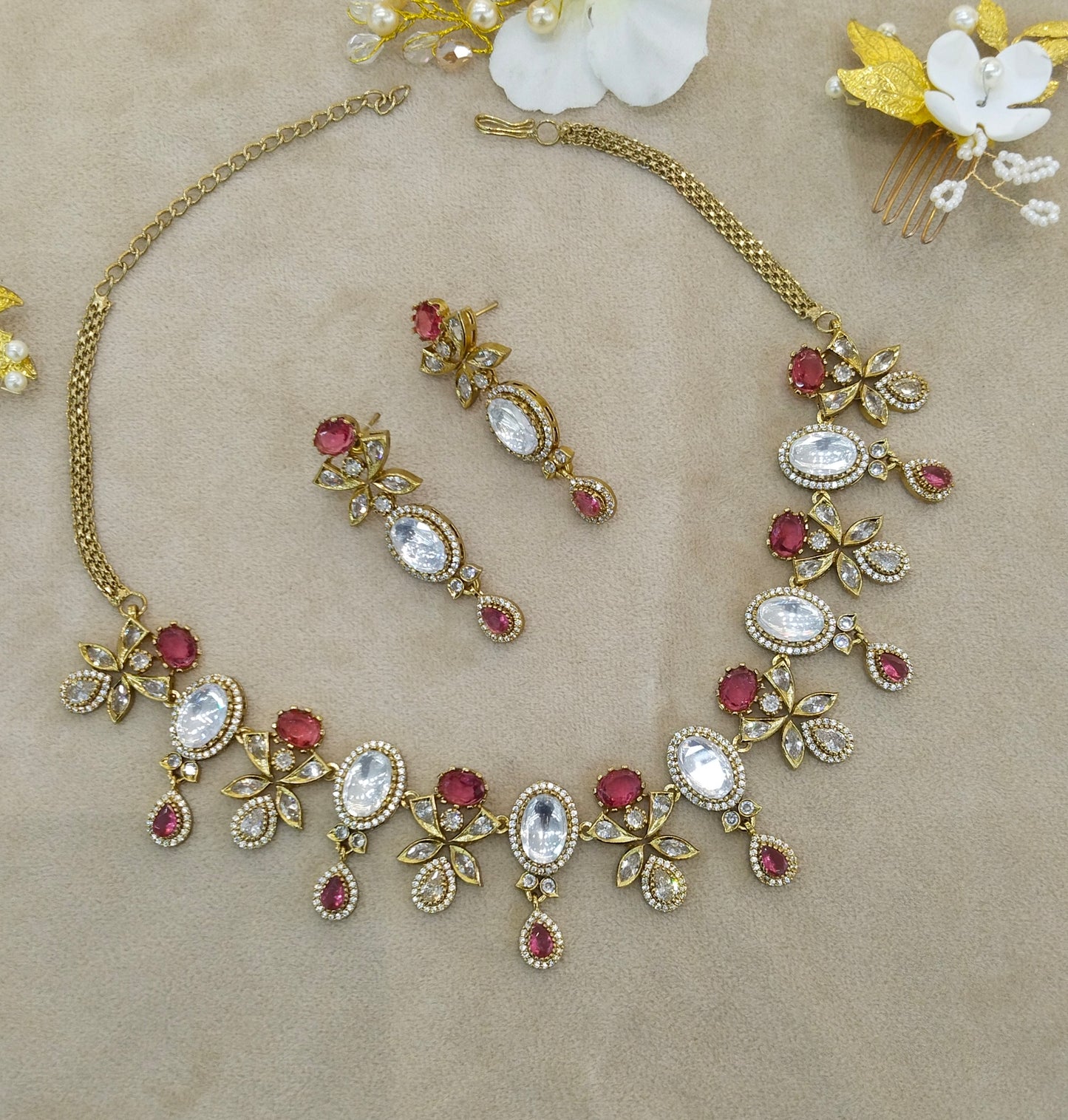 Ruby Moissanite Kundan Necklace Jewellery Chani Set