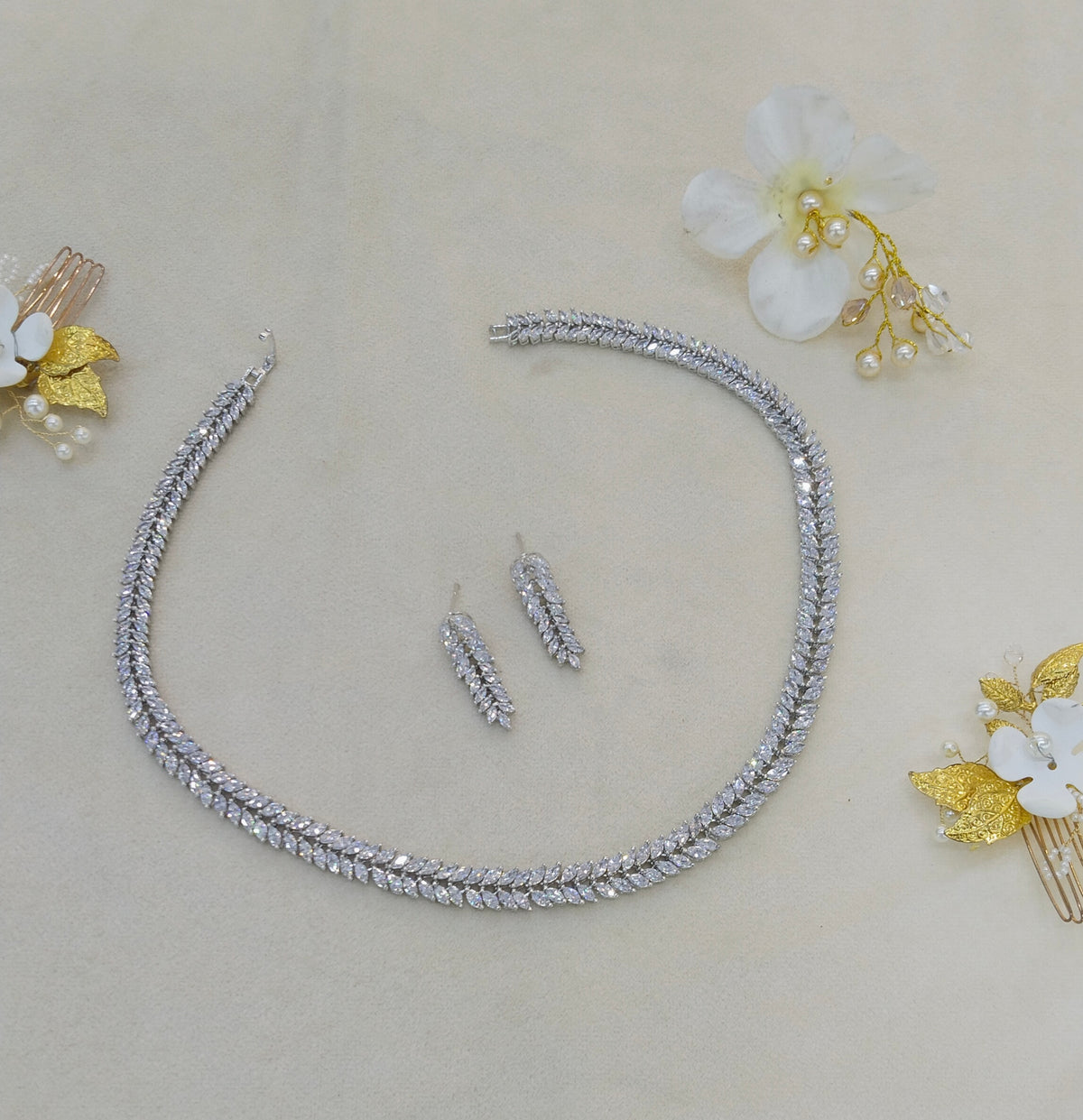 Silver American Diamond Ad Necklace Zoya Sets