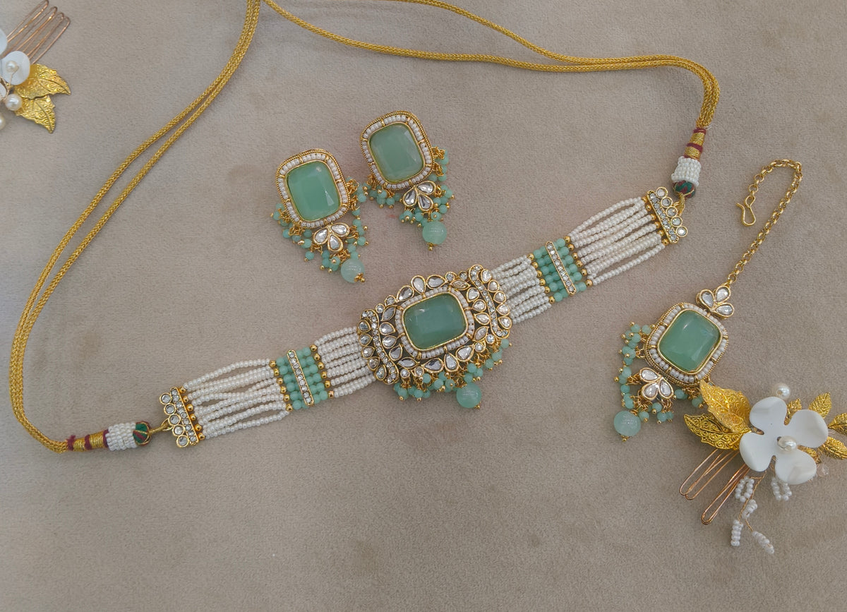 Mint Kundan Choker Jewellery Rajni Set