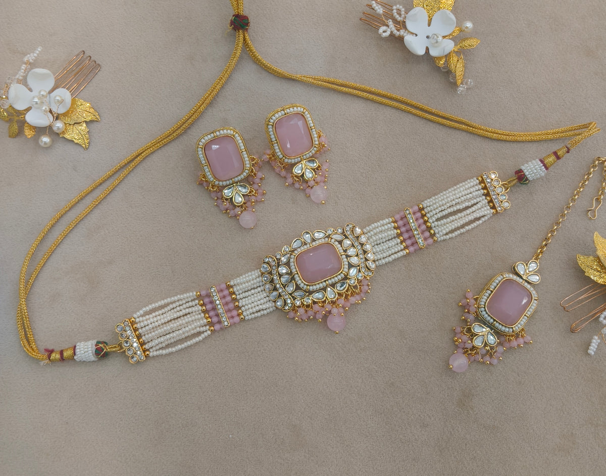 Pink Kundan Choker Jewellery Rajni Set