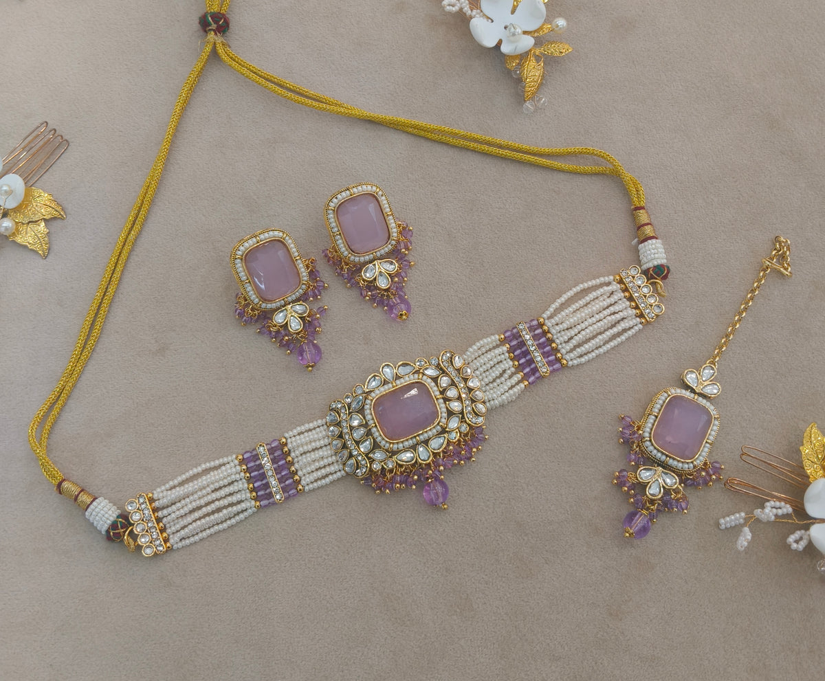 Lavender Kundan Choker Jewellery Rajni Set