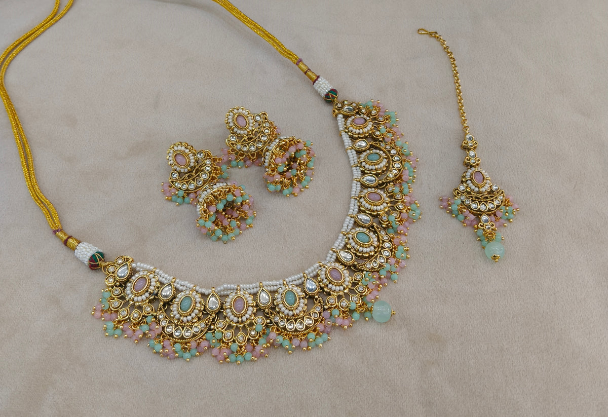 Mint Pink Kundan necklace Zina jewellery sets