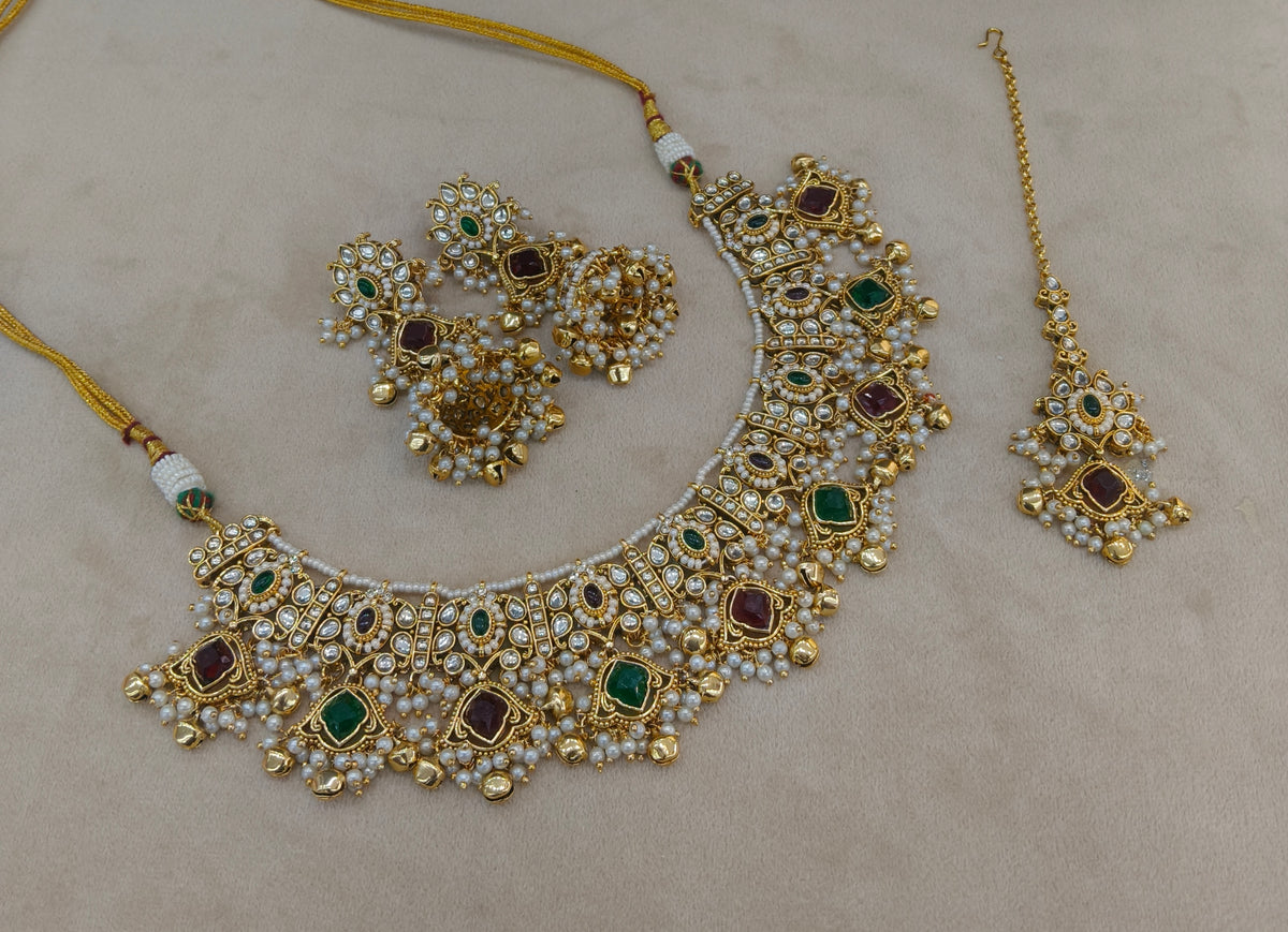 Ruby Green Kundan necklace Awari jewellery sets