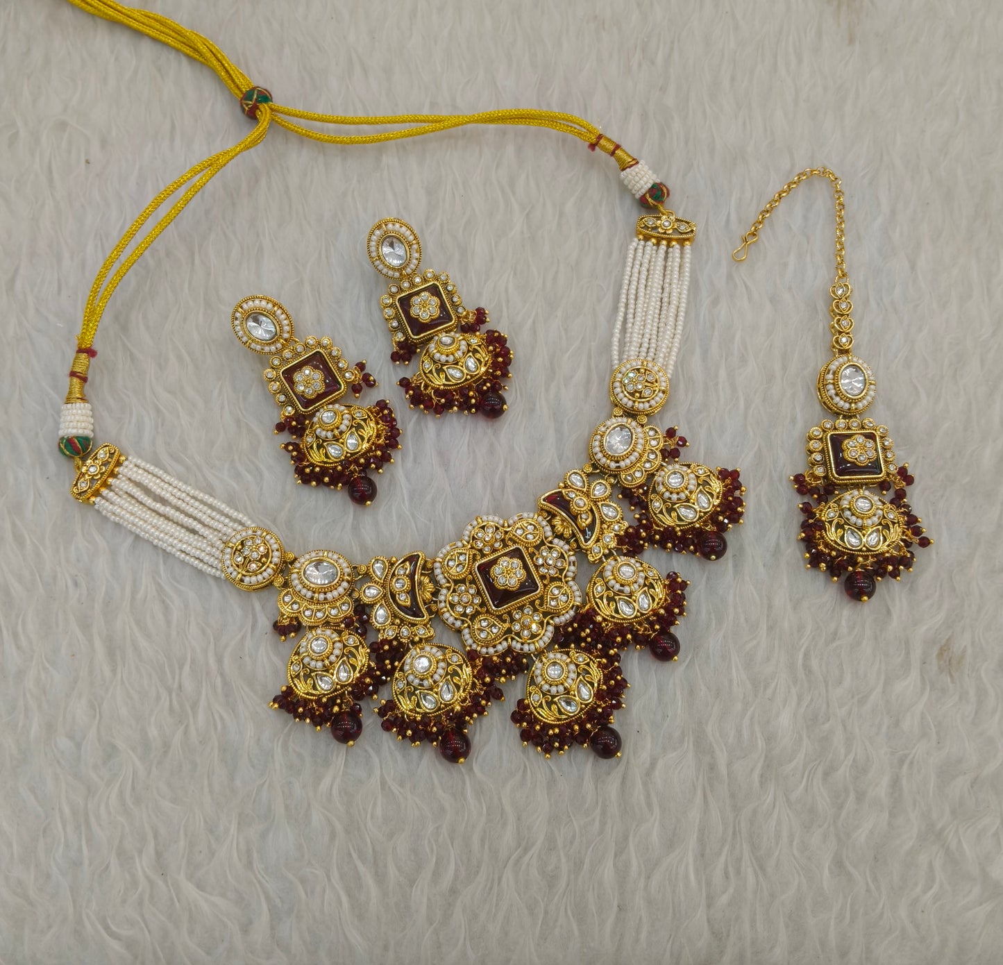 Gold Maroon Kundan necklace Set/ kundan Indian Seerat jewellery sets