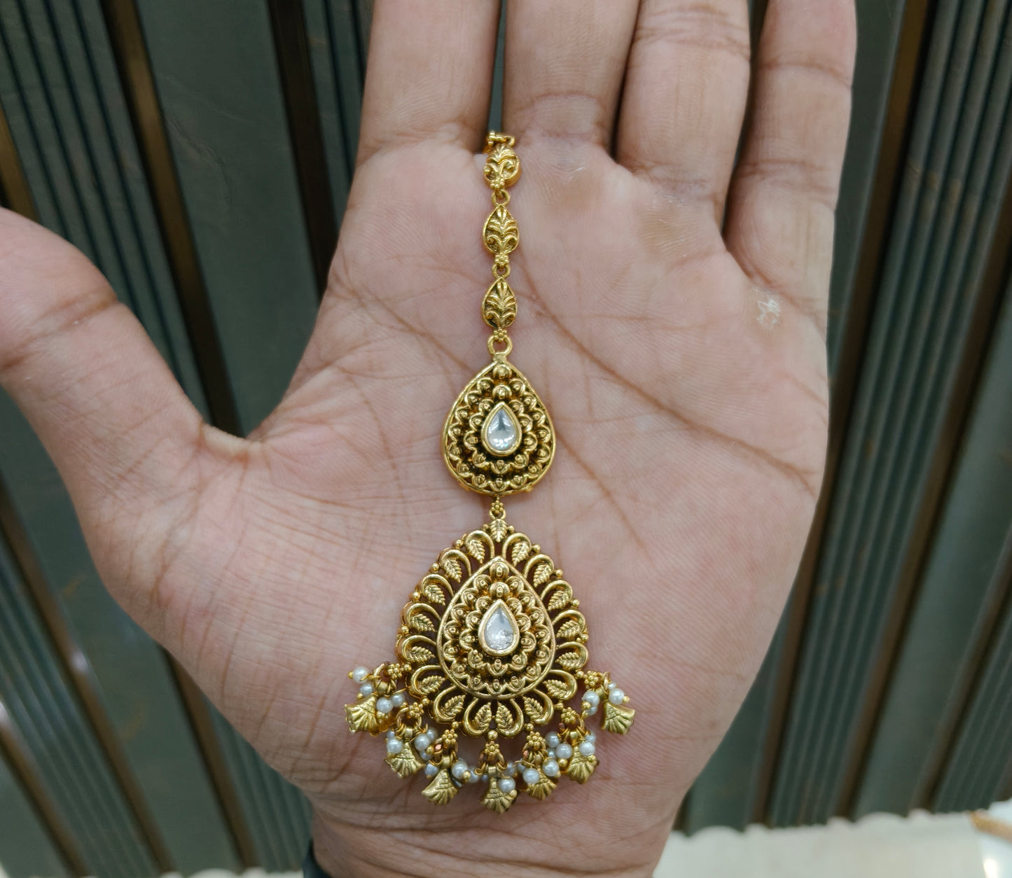 Gold polki Tikka Jewellery Headpiece Set