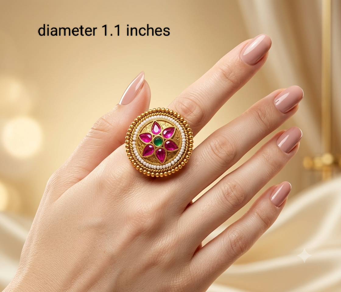 Gold Ruby Green Cocktail Finger Chober Rings