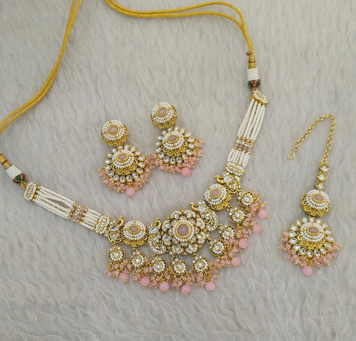 Gold Pink Kundan Choker Jewellery Priyanka Sets
