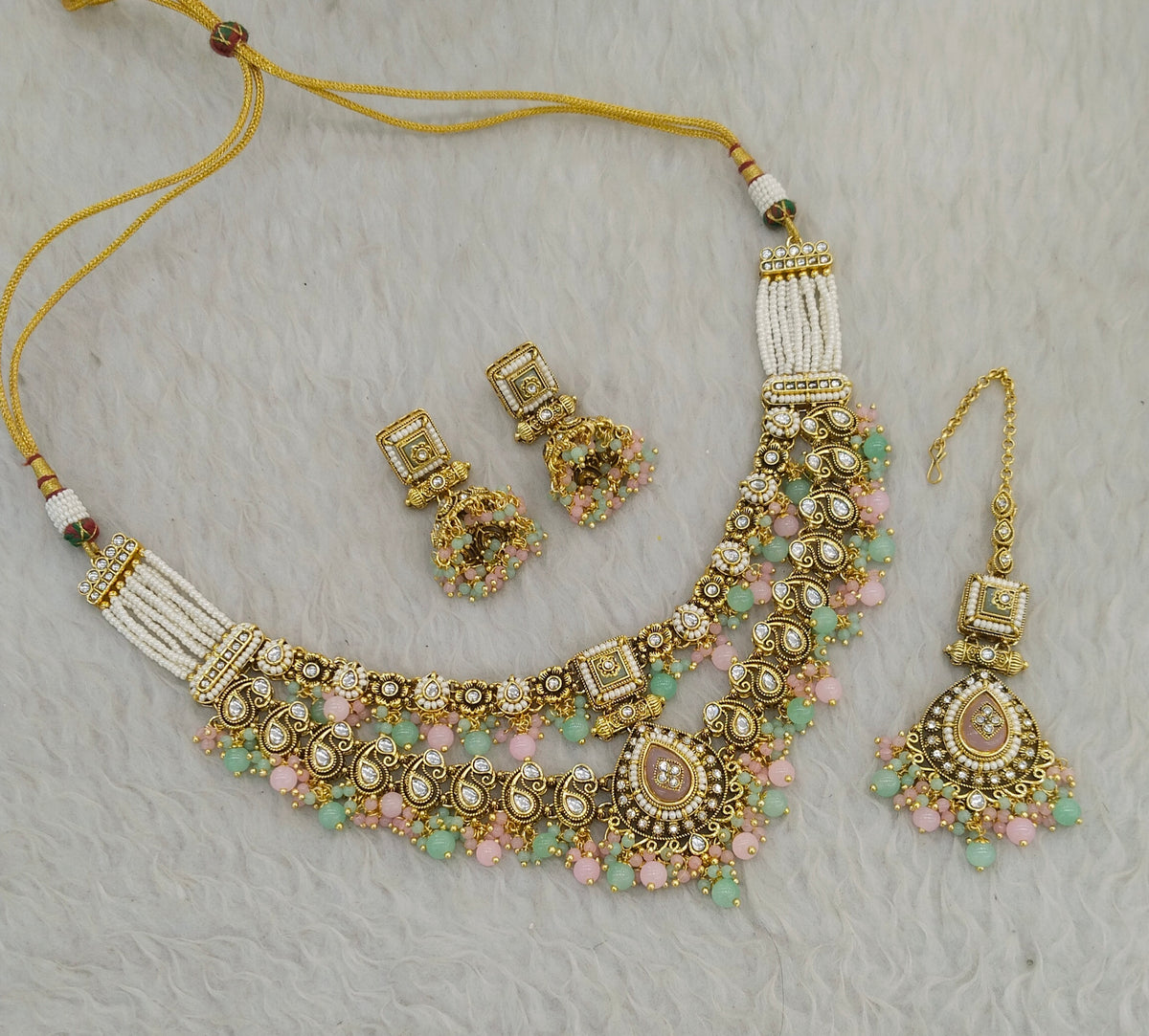 Mint Pink Kundan Necklace Jewellery Alone Sets