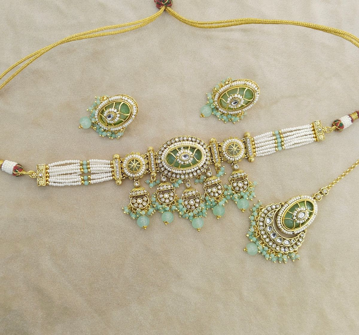 Mint Kundan Choker Jewellery Switi Set