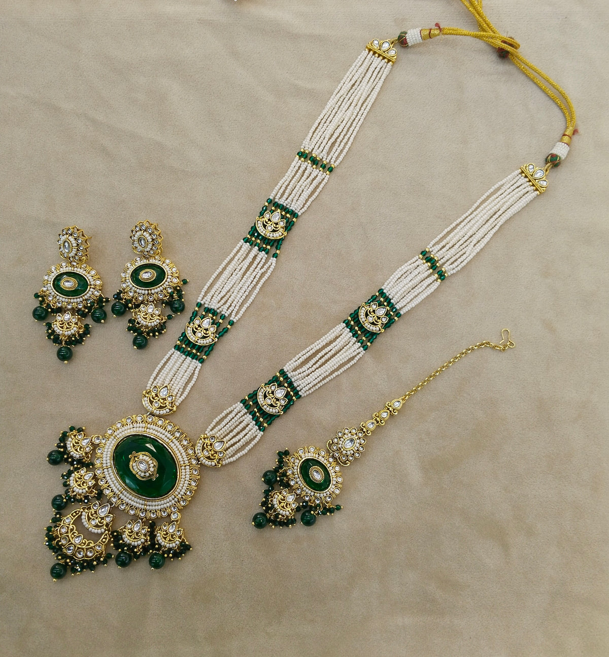 Green Kundan Rani Haar Indian Jewelry Kavita Set